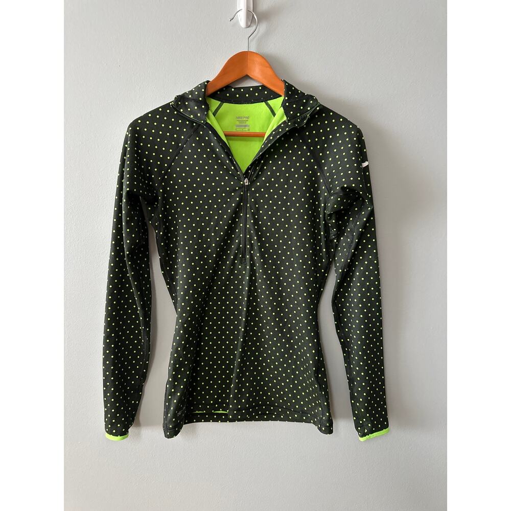 Nike Black Polka Dot Half‑Zip Hoodie with Neon Green Lining